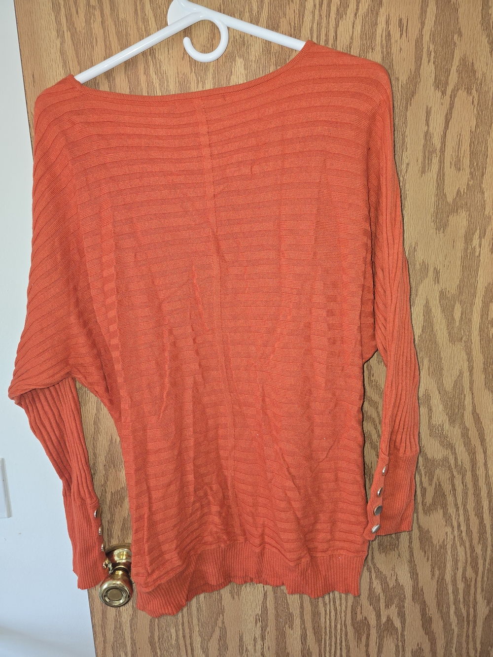 New York & Company Off-the-Shoulder Ribbed Orange Sweater with Button Cuffs